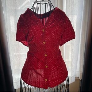 Women's Red Polka Dot Button-Up Top
